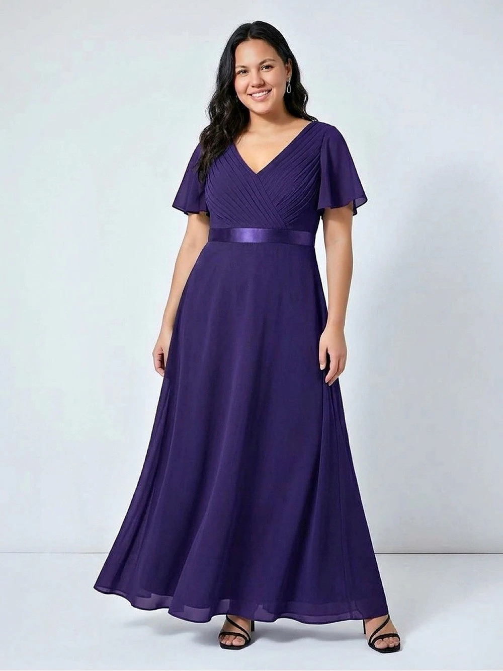 Ever-Pretty Flutter Sleeve Chiffon Maxi Dress Purple